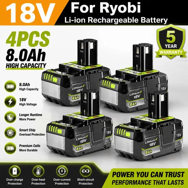 Litiumjonbatteri, 18V, 8000mAh kapacitet,4PCS 8.0AH Batteri