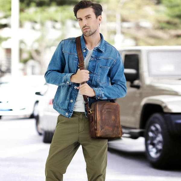Messenger Bag, Ægte Læder, Casual Design,Kaffe