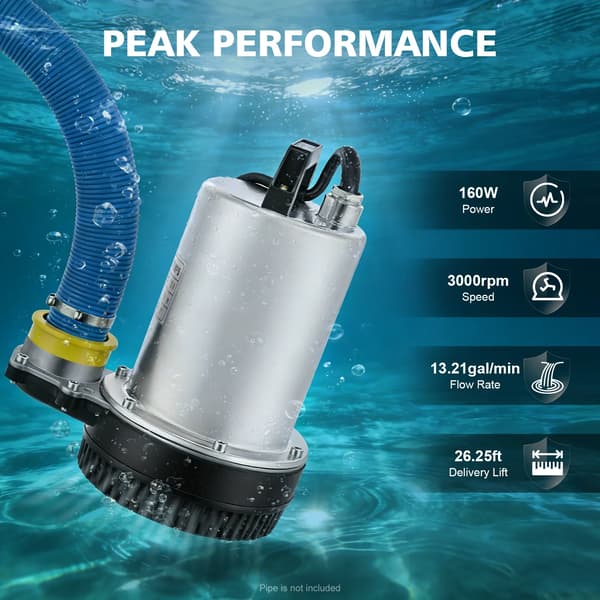 Nedsänkt Avloppspump, 160W Effekt, 3000gph Flödeshastighet,Silver