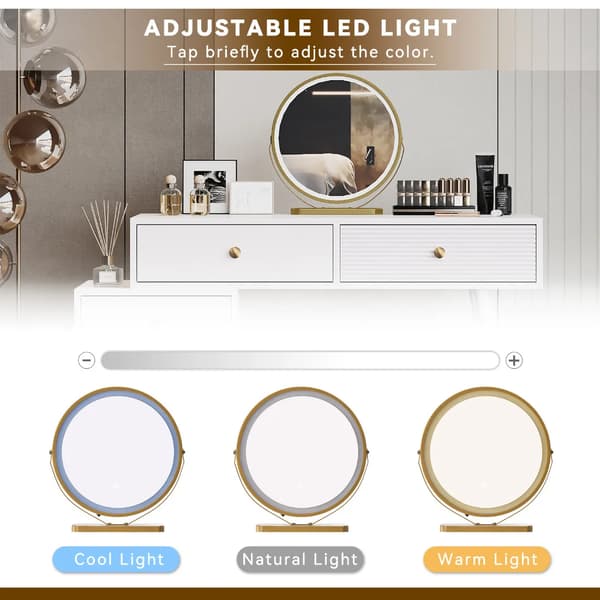 Makeup Vanity Skrivebord, LED Belysning, Moderne Design,Hvid - Partikel