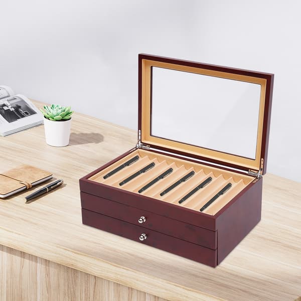 Pen Organizer Box, Støvtæt Design, Elegant Trækonstruktion,Rød