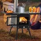 Campingkomfur, Højkulstofstål, Sammenklappeligt Design,sort