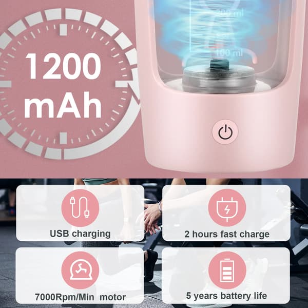 Shaker Flaske, Tritan Materiale, USB-C Genopladelig,Pink
