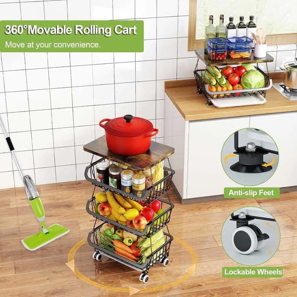 Frugtkurv, Stabelbar Design, Mobil Opbevaringsløsning,sort