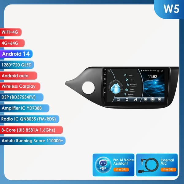 Carplay, Navigationssystem, kompatibelt med Kia Ceed 2012-2018,W5 AI