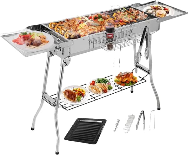 Kulgrill, Bærbar Design, Komplet Tilbehørssæt,Sølv