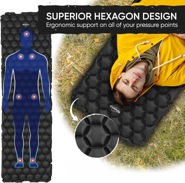 Oppustelig madras, letvægtsdesign, ergonomisk støtte,sort