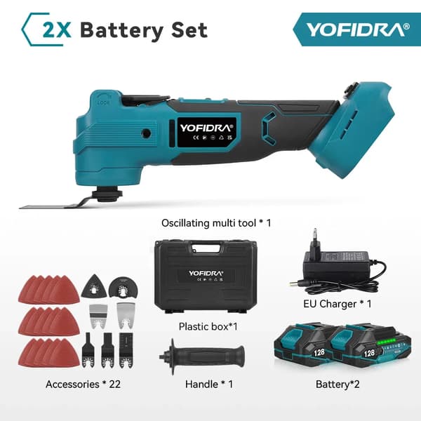 Oscillerande Multiverktyg, 1000W Effekt, Adaptiv Hastighetskontroll,2xBatteri Set-B