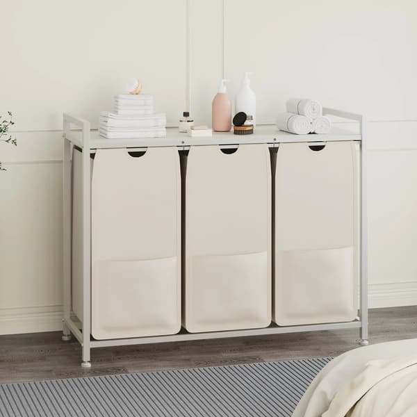 Vaskesorterer, 3-kompartment organiser, robust metalramme,hvid
