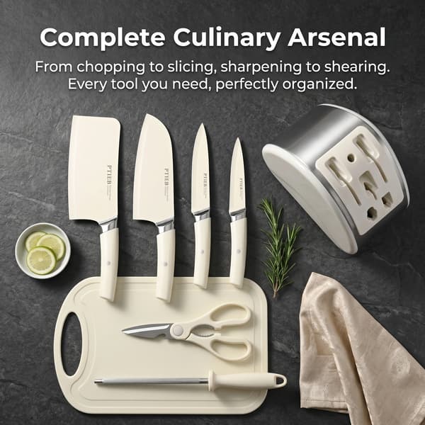 Kniv Sæt, Premium Rustfrit Stål, Ergonomisk Design,HVID