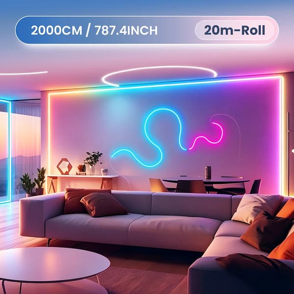 LED Neon Strip Light, Musik Synk, DIY Anpassning,20M