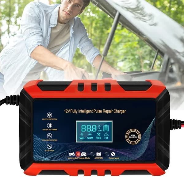 Bilbatteriladdare, 12V Utgång, 6A Ström, LCD Skärm, ABS Plast, CE Certifierad