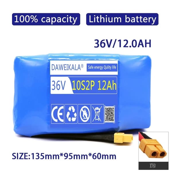 Batteripaket, 20000mAh kapacitet, 36V spänning, 12Ah