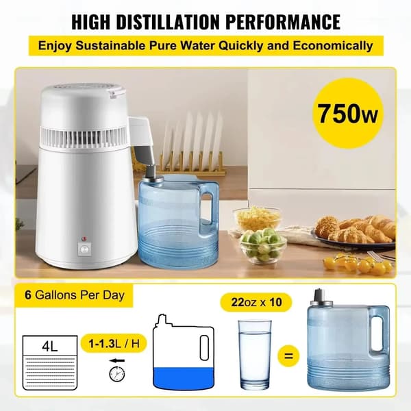 Vattendestillator, 4L kapacitet, destillationsmetod,Vit