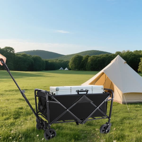 Foldbar Strandvogn, Heavy Duty, Sammenklappelig Nyttig Vogn,sort
