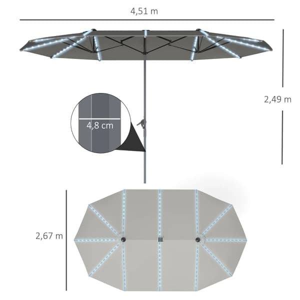 Terrassparasol, UV-skydd, Solenergi LED-lampor,Grå