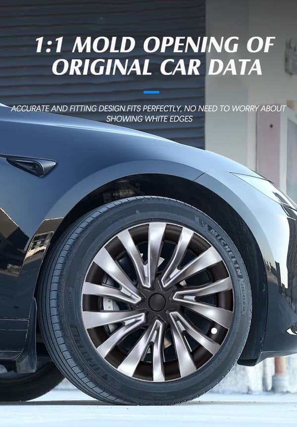 Hjulkapsler til Tesla Model 3, Holdbar ABS-plast, Nem installation,sølv sort
