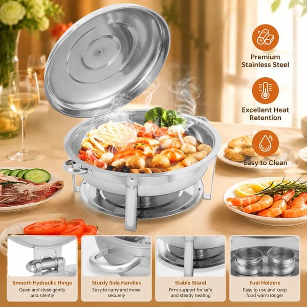 Chafing Dish, 9L Kapacitet, 410 Rustfrit Stål, Bordmontering, Samlet Størrelse 59cm x 30cm, Poleret Finish