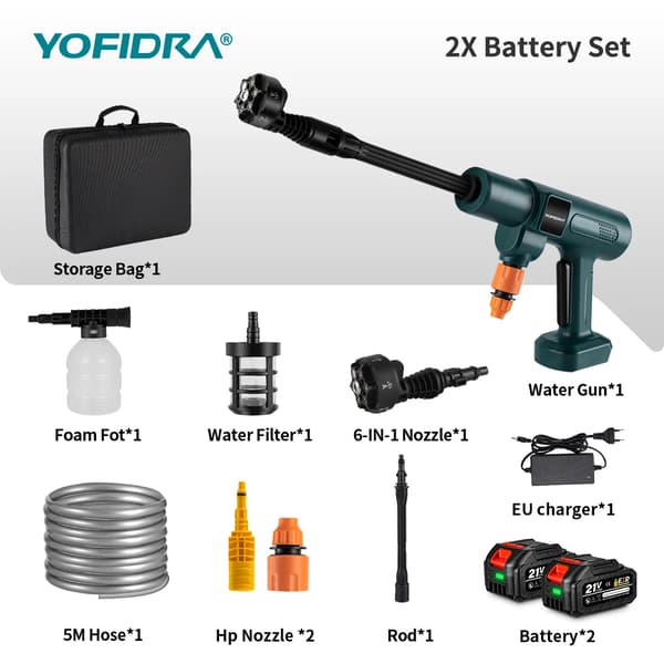 Högtryckstvättspistol, Trådlös, Bärbar, 2xBatteri Set-A