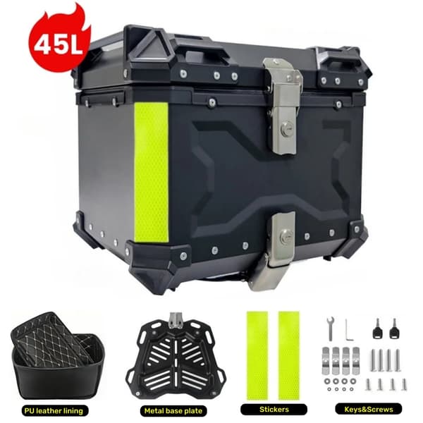 Motorcykeltrunk, Holdbart Aluminium, Universel Pasform,X-45L-SORT
