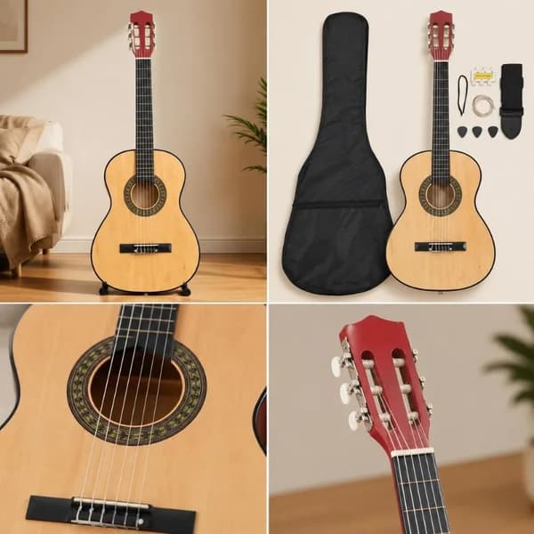 Klassisk Gitarr, Solid Lönn Konstruktion, Komplett Nybörjarset,Ljusbrun