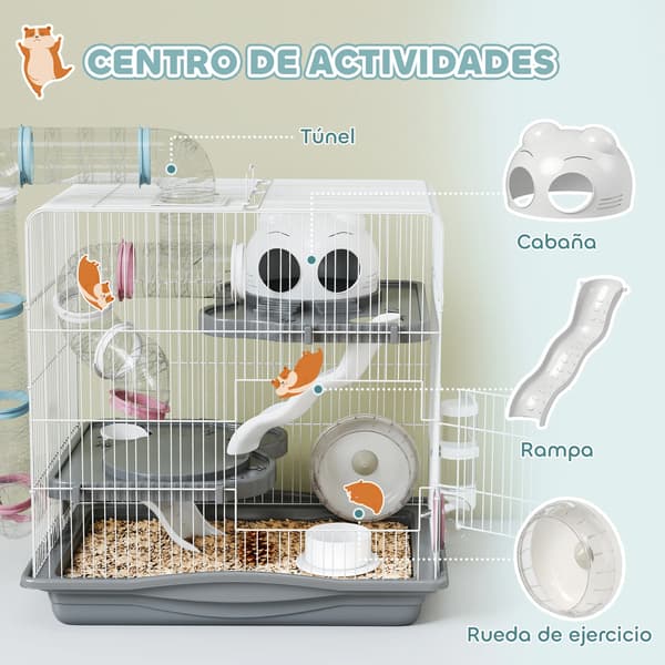 Hamster Cage, Multi-level Design, Includes Accessories, GREY