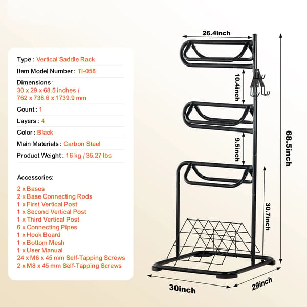 Sadelrack, Drejefunktion, Pladsbesparende Design,30x30x68.5in 1stk