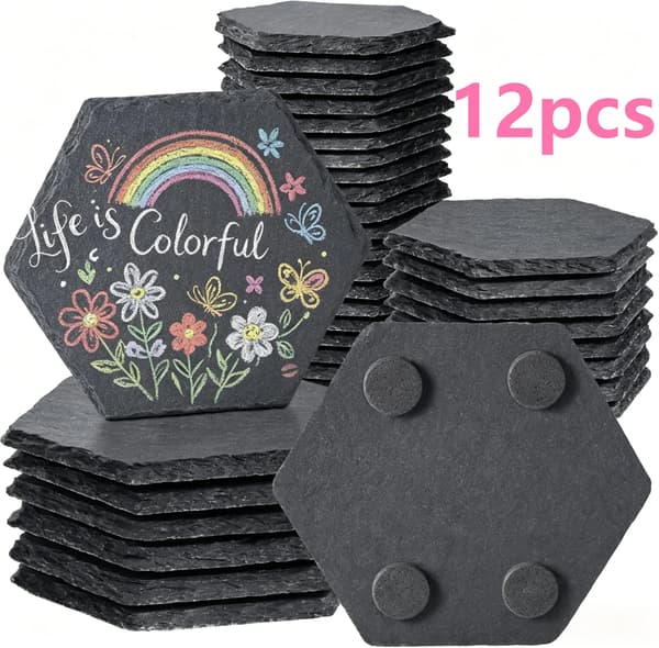 Skifferunderlägg, Värmebeständiga, Halkfria,12PCs hexagonal