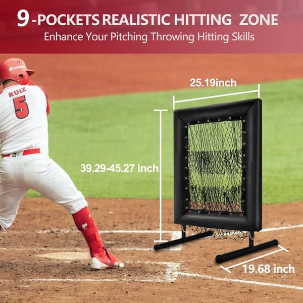 Baseballkastnät, 9-zonsdesign, höjdjusterbart,svart