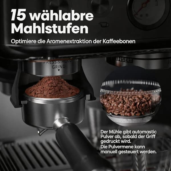 Espressomaskin, inbyggd kvarn, professionell mjölkskummare,Silver