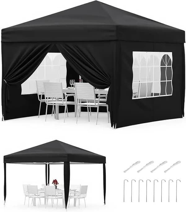 Gazebo, Vandtæt Kappe, Justerbar Højde,sort