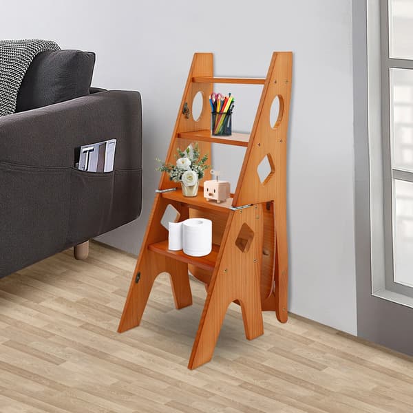 Foldbar Trappestol, 4-trins Design, Robust Låsemekanisme,Karamel Farve