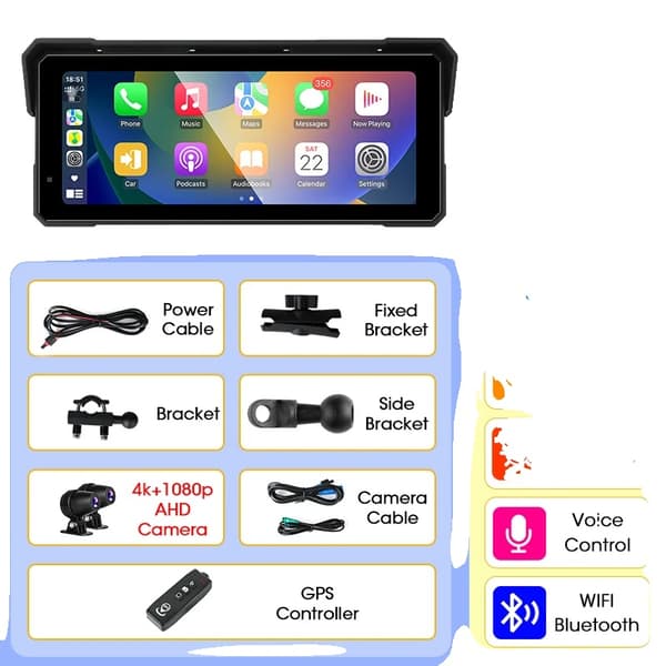 Motorcykel Touch Display, GPS-navigering, Bluetooth-anslutning,8.1 tum DVR_controller