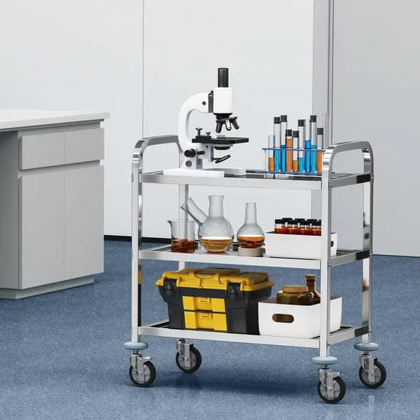 Laboratorievogn, Rustfrit Stål, 3-Lags Design,Sølv