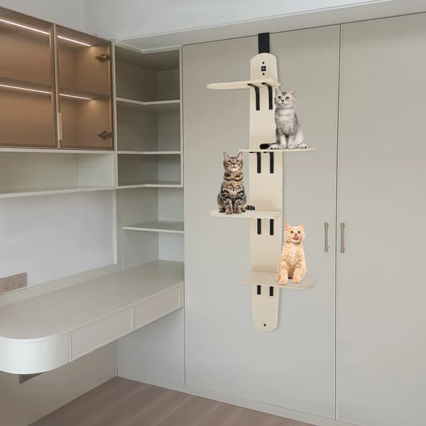Kattträd, 4 nivåer, dörrmonterad design,Träfärg