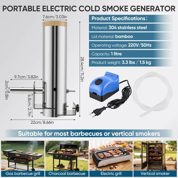 Koldrøgsgenerator, Tilpasseligt røgprofil, Kompatibel med BBQ-grill,Gennemsigtig