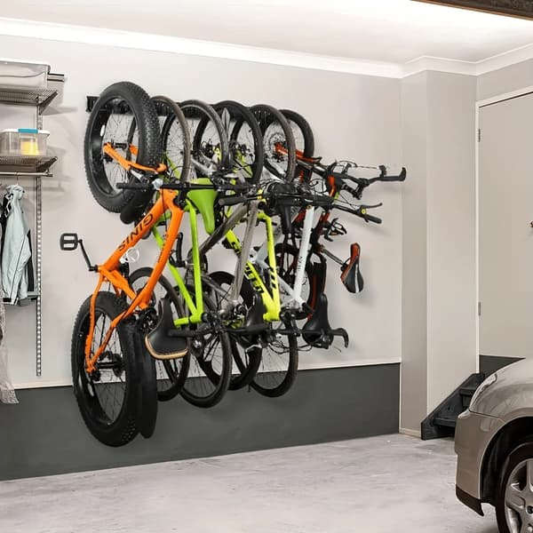 Cykelopbevaringsstativ, Solid Stål, Vertikalt Design,4 Cykel  3 Hjelm