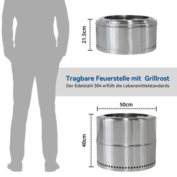 Eldstad, Rökfri Design, Bärbar Rostfritt Stål,Silver