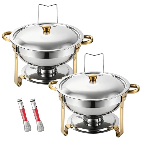 Chafing Dish, Rustfrit Stål Konstruktion, Elegant Rullet Kant Design,guld 2stk