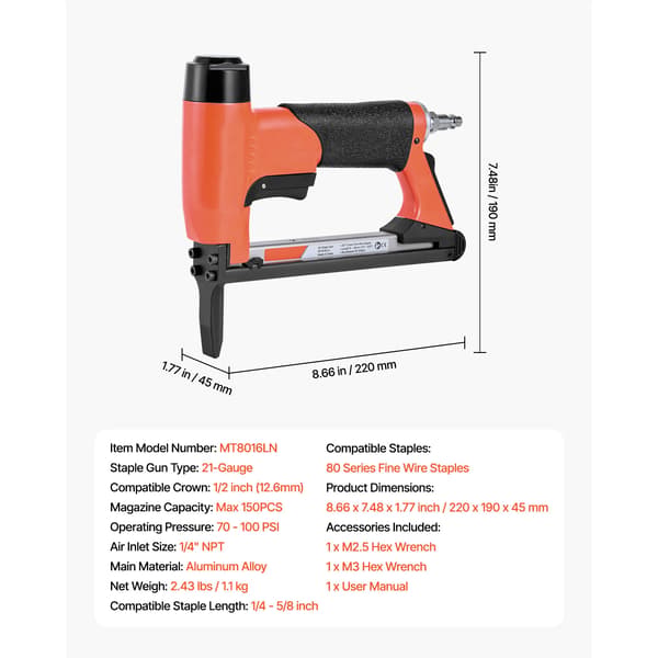 Pneumatisk Häftpistol, Ergonomisk Design, Stort Magasinkapacitet,21GA
