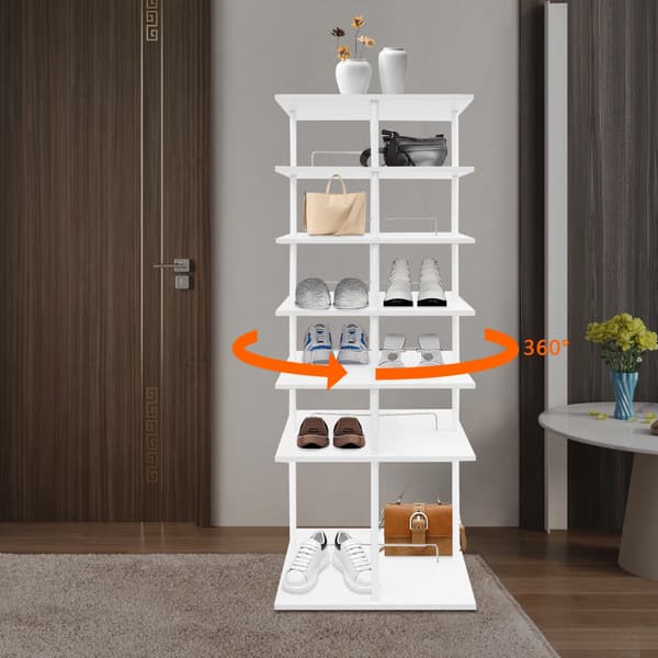 Sko Rack, 6-Lags Organizer, 360° Rotérbar,Hvid