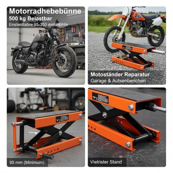 Motorcykellift, 500 kg kapacitet, justerbar højde,hær grøn