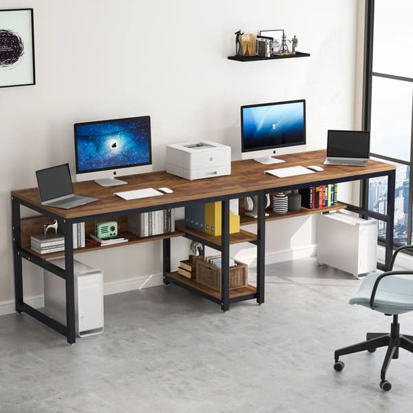 Computerbord, rummelig dobbelt arbejdsplads, rustik industriel design,Chokolade
