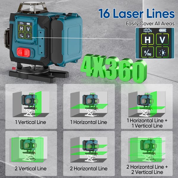 Laser Nivelleringsværktøj, 360° Selv-nivellerende, Touchscreen Kontrol,Blå