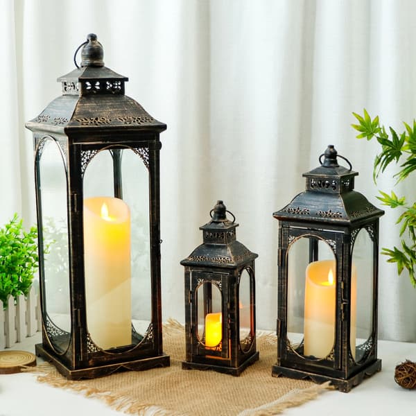 Lantern, Metal Konstruktion, Klassisk Stil,Sort med guld brus