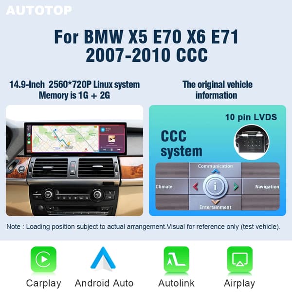 Auton multimedia-soitin, 14,9 tuuman näyttö, langaton yhteys,E70 E71 CCC