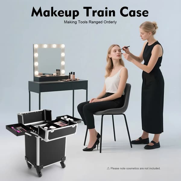 Makeup Rejsetaske, Rullendes Design, Rummelig Opbevaring,sort