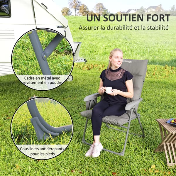 Campingstol, Justerbar Ryglæn, Bærbart Design,grå
