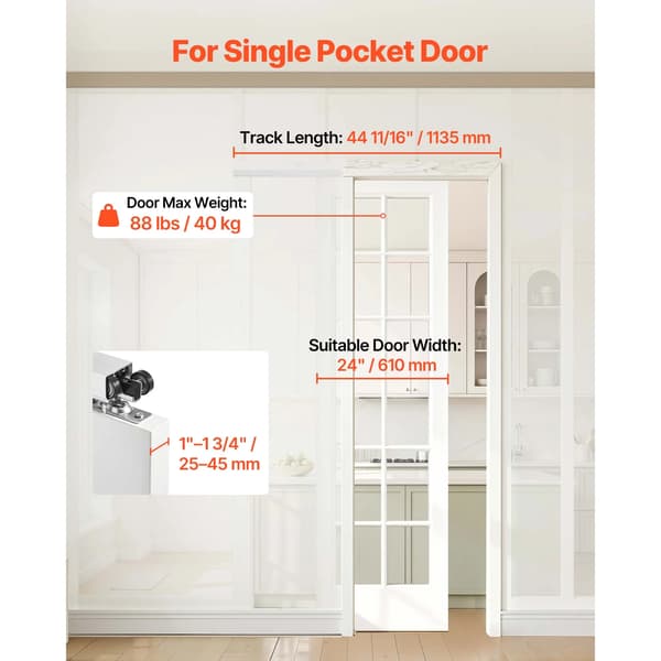 Lomme-dør hardware kit, blød lukke mekanisme, holdbart aluminiumlegering,4ft