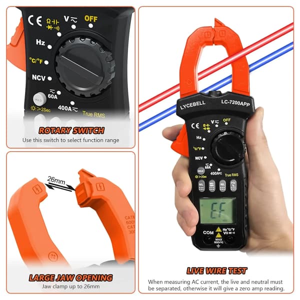 Klämmultimeter, True-RMS-mätning, Bluetooth-anslutning,7200C-APP